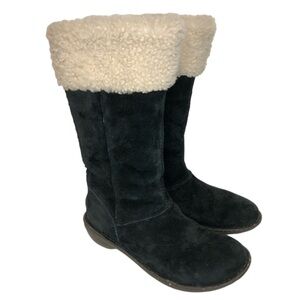 UGG Australia KARYN Black Suede Sheepskin Cuff Tall Boots Ladies Size US 7